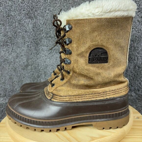 Sorel Kaufman Caribou Boots Mens 9 Brown Waterproof Wool Blend Lined Made in USA - Picture 1 of 10